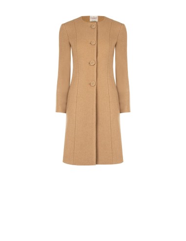 Lange beige jas met geïntegreerde sjaal Rinascimento