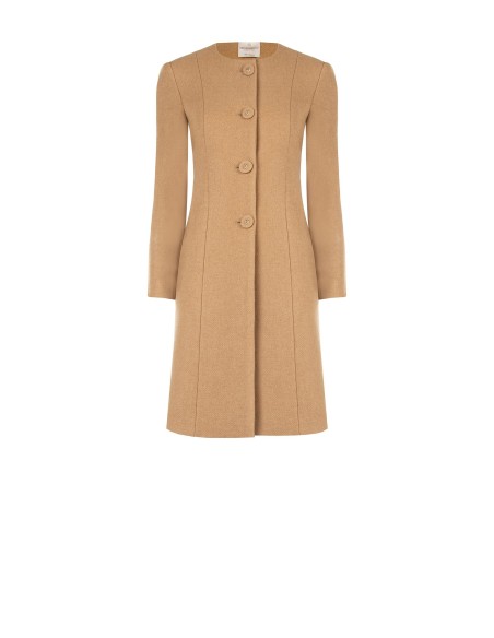 Lange beige jas met geïntegreerde sjaal Rinascimento