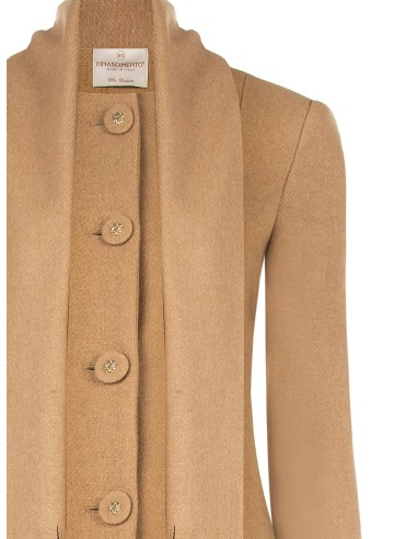 Lange beige jas met geïntegreerde sjaal Rinascimento