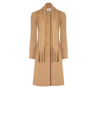 Lange beige jas met geïntegreerde sjaal Rinascimento