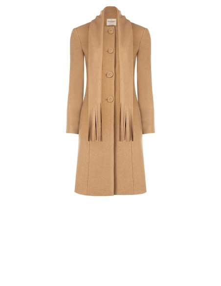 Lange beige jas met geïntegreerde sjaal Rinascimento