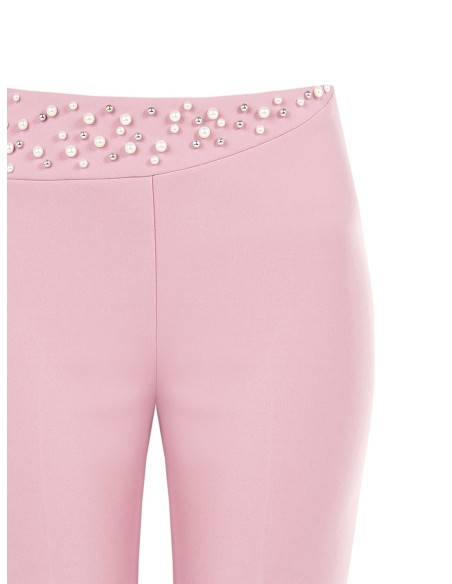 Palazzo-broek van scuba-crêpe met parels en strass-steentjes van Rinascimento