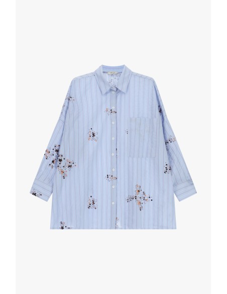 Oversized gestreept overhemd met zak en bloemenprint Dixie