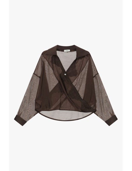 Semitransparante blouse met kant en klassieke kraag van Dixie