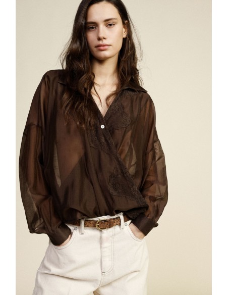 Semitransparante blouse met kant en klassieke kraag van Dixie