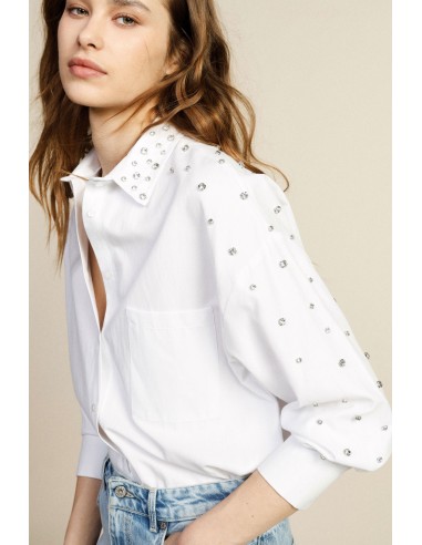 Lange blouse met studs, zak en puntkraag Dixie