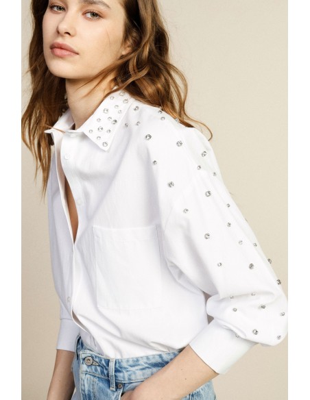 Lange blouse met studs, zak en puntkraag Dixie