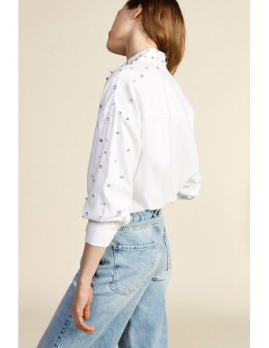 Lange blouse met studs, zak en puntkraag Dixie