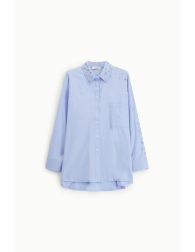Lange blouse met studs, zak en puntkraag Dixie