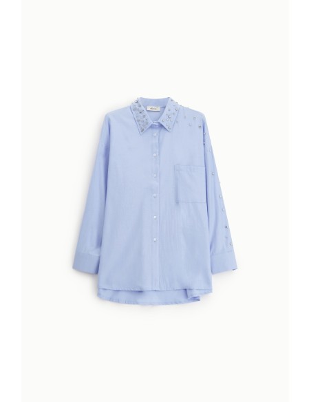 Lange blouse met studs, zak en puntkraag Dixie