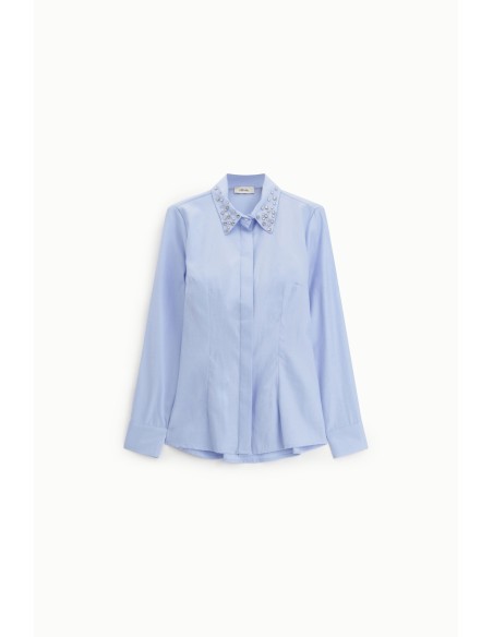 Dixie-blouse met juweelkraag en lange mouwen
