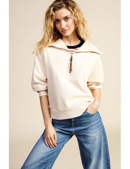 Dixie sweatshirt met ritssluiting, polokraag en lange mouwen