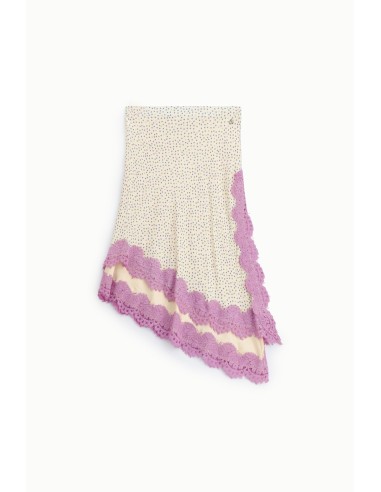 Dixie midi-rok met stippenprint en kanten zoom