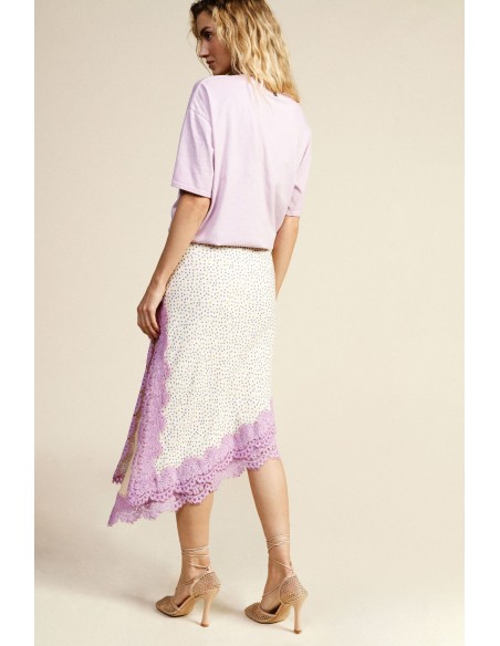 Dixie midi-rok met stippenprint en kanten zoom