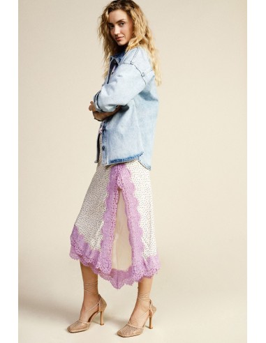 Dixie midi-rok met stippenprint en kanten zoom