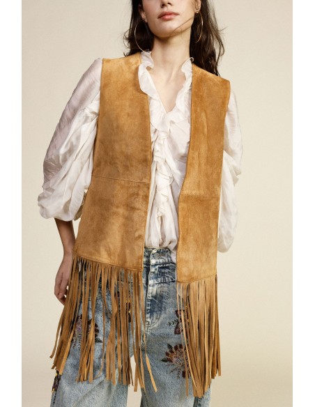 Dixie-vest met lange franjes en rechte snit