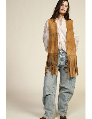 Dixie-vest met lange franjes en rechte snit