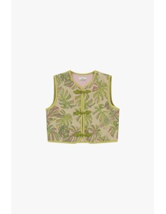 Mouwloos vest met botanisch borduurwerk en houtje-touwtjesluitingen Dixie
