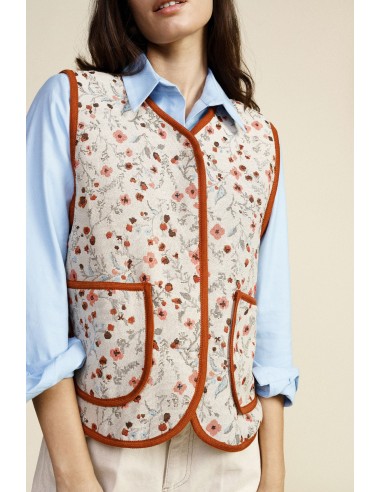 Dixie mouwloos vest met bloemenmotief en knopen