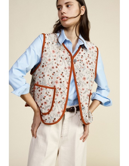 Dixie mouwloos vest met bloemenmotief en knopen
