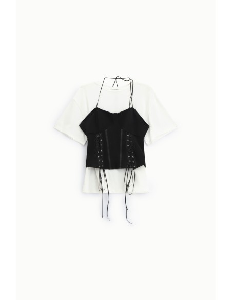 Dixie T-shirt met korte mouwen, korset en veters