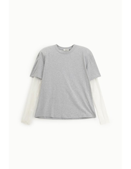 T-shirt met ronde hals en lange mouwen van geborduurde tule Dixie