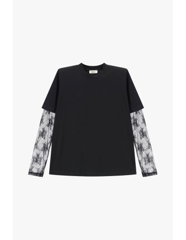 T-shirt met ronde hals en lange mouwen van geborduurde tule Dixie