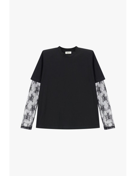 T-shirt met ronde hals en lange mouwen van geborduurde tule Dixie