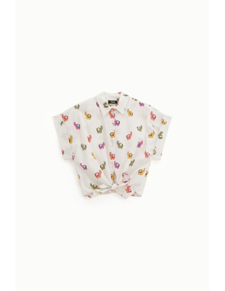 Cropped shirt met fantasieprint en knoop aan de voorkant Dixie