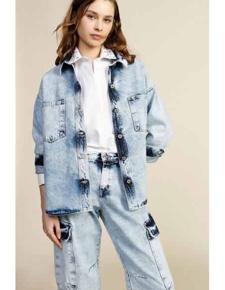 Denim overhemd met ruime pasvorm en opgestikte zakken Dixie