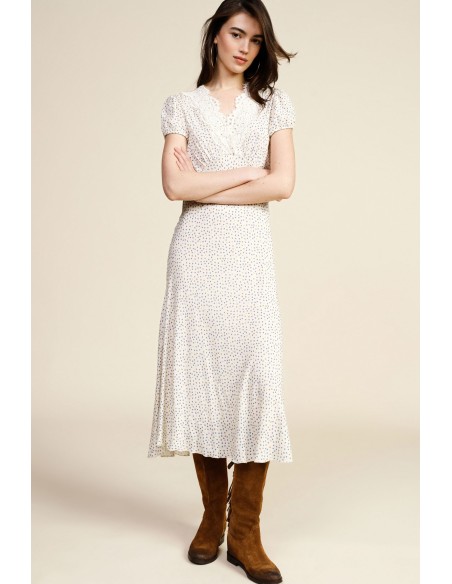 Lange jurk met microstippenprint en V-hals Dixie