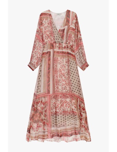 Lange patchworkjurk met V-hals van Dixie