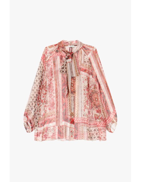 Ruime blouse met dessin en strik bij de hals Dixie