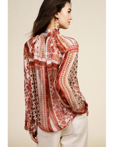 Ruime blouse met dessin en strik bij de hals Dixie