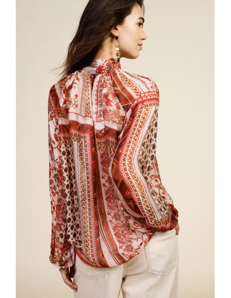 Ruime blouse met dessin en strik bij de hals Dixie