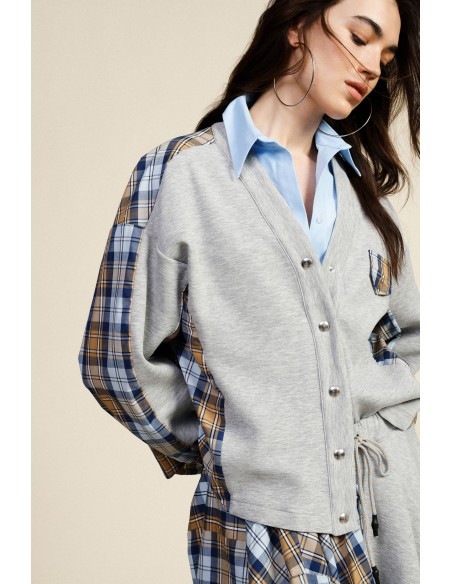 Sweater zonder capuchon met geruite inzetten en knopen Dixie