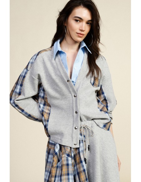 Sweater zonder capuchon met geruite inzetten en knopen Dixie