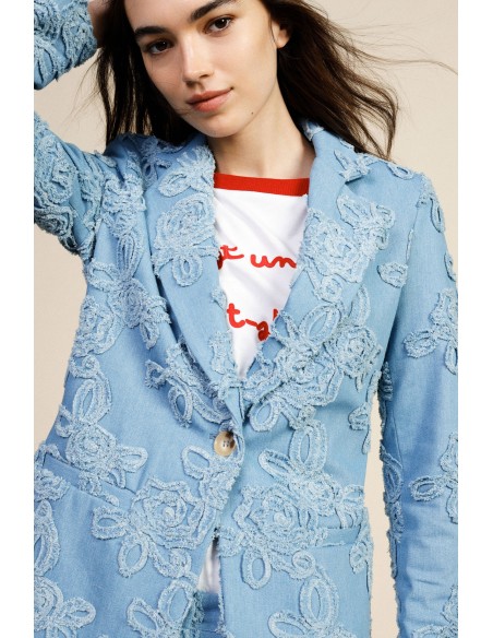 Denimjack met bloemenborduursels en zakken aan de voorkant Dixie