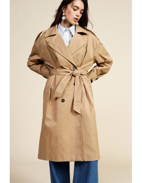 Dixie trenchcoat met dubbele rij knopen, riem en brede revers