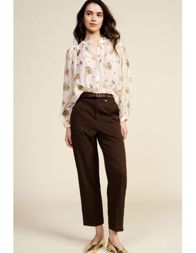 Dixie cropped broek met hoge taille en vouw aan de voorkant