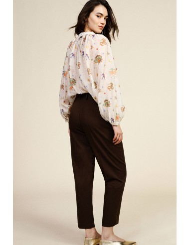 Dixie cropped broek met hoge taille en vouw aan de voorkant