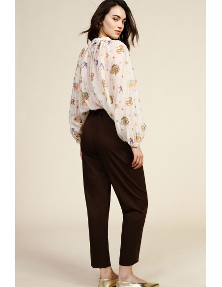Dixie cropped broek met hoge taille en vouw aan de voorkant