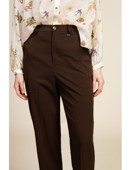 Dixie cropped broek met hoge taille en vouw aan de voorkant
