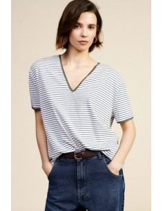Gestreept T-shirt met V-hals Dixie