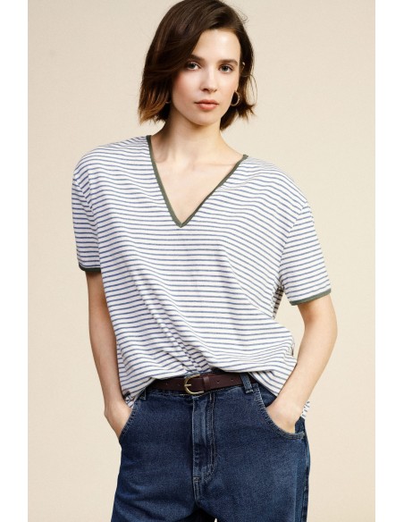 Gestreept T-shirt met V-hals Dixie