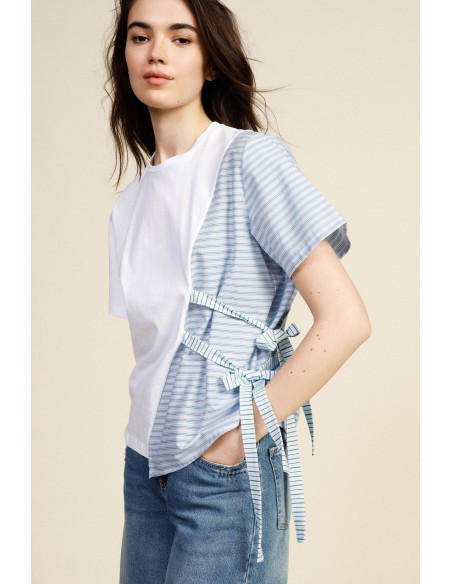 Asymmetrisch T-shirt met korte mouwen en strikken Dixie