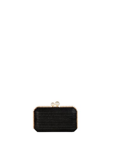 Gevlochten harde clutch met stro-effect, parelafwerking en afneembare kettingschouderriem Rinascimento