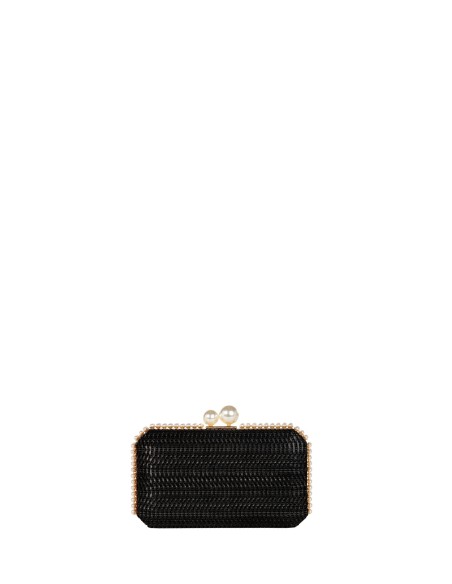 Gevlochten harde clutch met stro-effect, parelafwerking en afneembare kettingschouderriem Rinascimento
