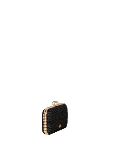 Gevlochten harde clutch met stro-effect, parelafwerking en afneembare kettingschouderriem Rinascimento