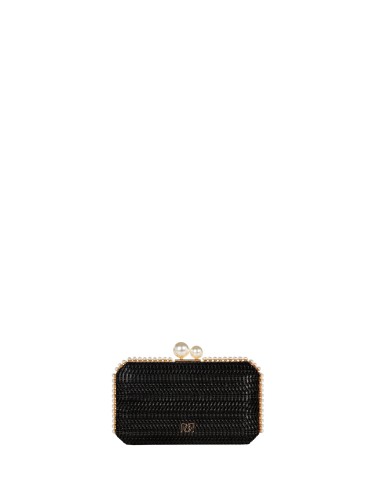 Gevlochten harde clutch met stro-effect, parelafwerking en afneembare kettingschouderriem Rinascimento